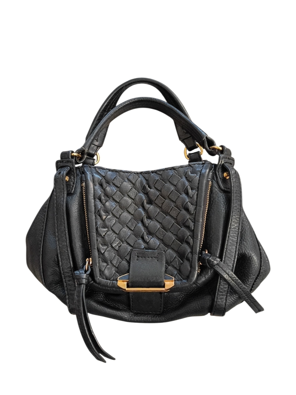 KOOBA Jonnie Black Woven Leather Mini Satchel Handbag Slouchy Y2K Boho Purse